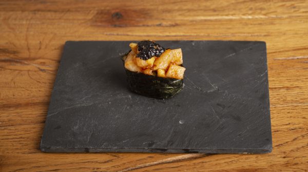 ‌‌Spicy Hamachi with Black Truffle Guncan Nigiri Sushi