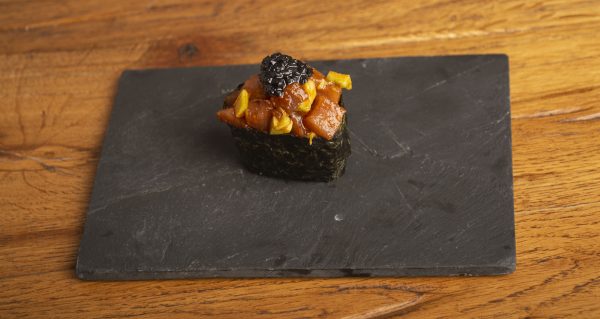 Spicy Bluefin Tuna with Black Truffle Guncan Nigiri Sushi